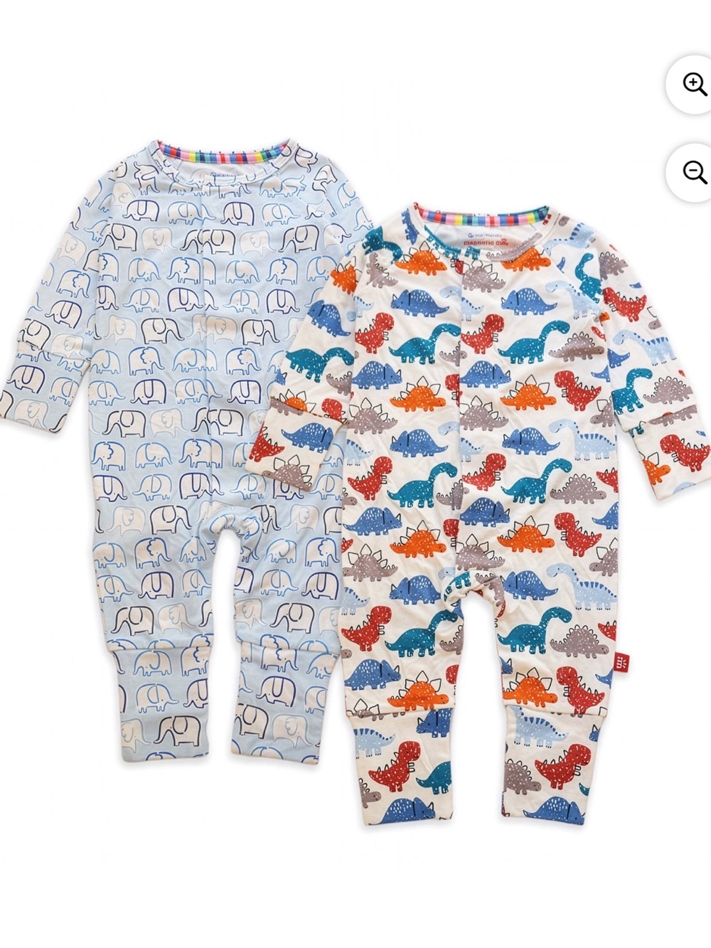 Magnetic meBaby Long-Sleeve Footless Rompers - Elephant & Dino Print, Multicolor